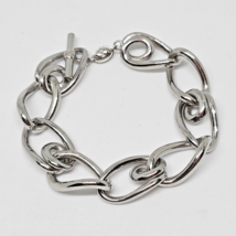 Steel Silver Tone FOSSIL Chain Link Toggle Bracelet 8&quot; - £15.09 GBP