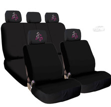 For Hyundai New Black Cloth Car Seat Covers and Red Pink Hearts Headrest... - $40.44