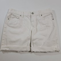 Ann Taylor LOFT White Jean Shorts w Pockets &amp; Belt Loops Size Measures 32 x 7 - £8.03 GBP