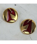 Vintage Monet STATEMENT Earrings Gold RED Clip On 1.20&quot; Mid Century Round - $26.18