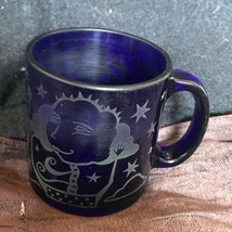 Made in USA Cobalt Blue Glass Etched Moon King Fairy Tale Characters Coffee Mug  - £11.90 GBP