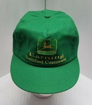 Vintage John Deere Earning Satisfied Customers Green Snapback Hat Cap USA Made - £15.62 GBP