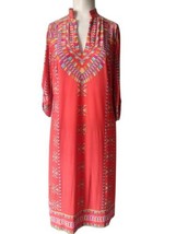 Donna Morgan Size 4 Tribal Chevron Shift Dress Roll Tab Sleeves Coral Colorful  - £13.15 GBP