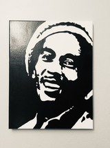Hand painted art canvas 16x20 Inches BOB MARLEY Acrylic painting Black &amp; White - £38.69 GBP