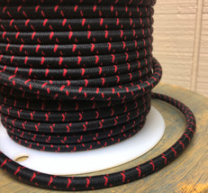 Black/Red Cross-Stitch Tracer Cloth Covered 3-Wire Round Cord, Color Fabric, USA - £1.30 GBP