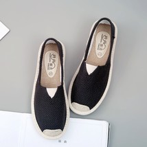 Womens Flat Slip On Canvas Spring Strap Loafers Straw Ladies Casual Comfort Line - £22.22 GBP
