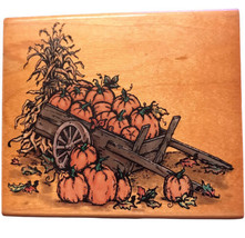 Fall Autumn Pumpkins in Wheelbarrow Cornstalk Rubber Stamp Inkadinkado 6393P NEW - £11.54 GBP