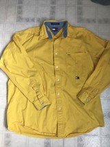 VTG 90s Tommy Jeans Hilfiger Mens Shirt Button Down Bright Yellow Cotton Large - £68.75 GBP
