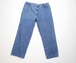 Vintage LL Bean Mens 38x29 Distressed Wide Leg Denim Jeans Pants Blue Cotton - $49.45