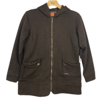 Merrell Jacket Womens XL Brown Knit Full Zip Fleece Lined Hooded Pockets - £35.29 GBP