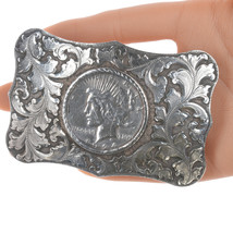 Large Boyd-Reno Sterling hand engraved 1924 Silver dollar belt buckle - $445.50