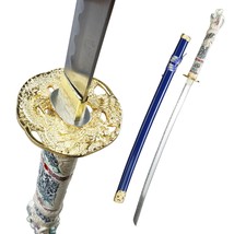Munetoshi Open Mouth Highlander Dragon Samurai Katana Sword with Blue Scabbard - £28.33 GBP