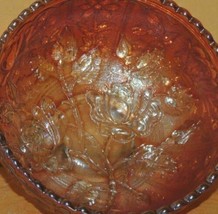 Carnival Glass Bowl 4.5&quot; Open Rose Marigold Amber Iridescent poss Imperial - £10.03 GBP