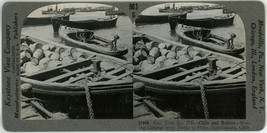 c1900&#39;s Real Photo Stereoview Keystone Wooden Barrels Loaded on Boat in Chile - £14.57 GBP
