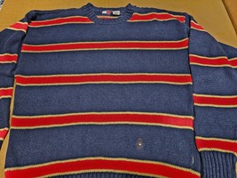 Vintage 90s Tommy Hilfiger Logo Tight Knit Linen Blend Sweater Size Small - £16.15 GBP