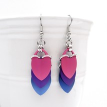 Bisexual pride earrings, bi flag jewelry, chainmail scales earrings - £17.58 GBP
