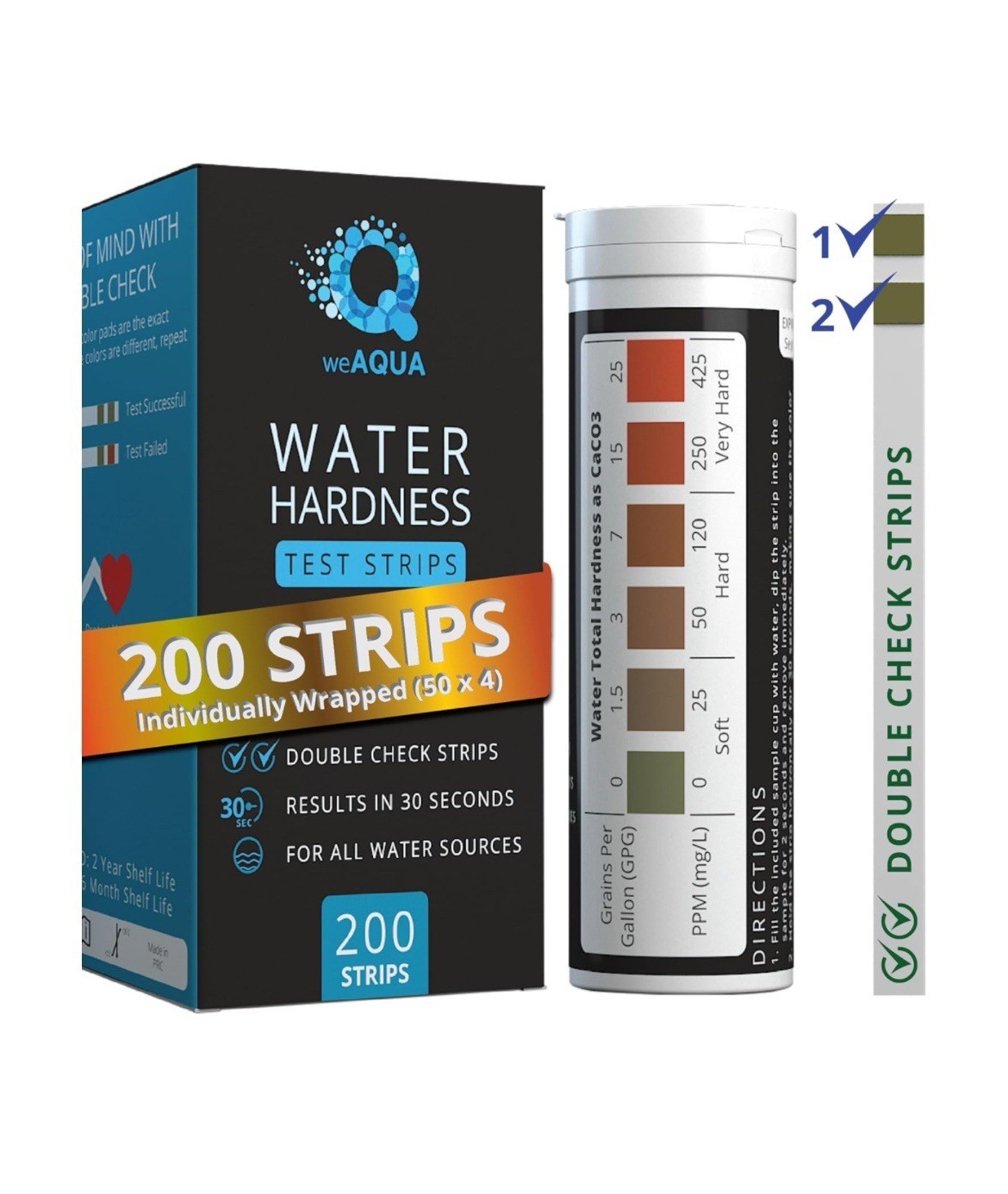 WeAQUA Water Hardness Test Kit DoubleCheck 200 Hard Water Testing Strips - $13.50