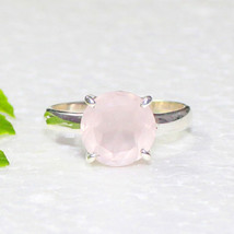 925 Sterling Silver Natural Rose Quartz Ring Birthstone Ring Handmade Jewelry - £26.59 GBP