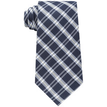 Tommy Hilfiger Navy Blue Classic Twill Check Plaid Solid Tail Silk Tie - £19.57 GBP
