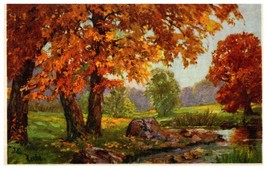 Autumn Scene Watercolor Print Trees Unused Postcard - £11.09 GBP