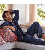 Alexander Del Rossa Satin Button Top pull on Pants  Pajama Set XL Navy o... - $546.39 MXN