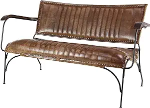 Deco 79 Leather Tufted Loveseat with Metal Legs, 51&quot; x 25&quot; x 29&quot;, Brown - £976.31 GBP