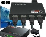 4K 4 Port Hdmi Splitter 1X4 Repeater Amplifier 1080P 3D Hub 1 In 4 Out - $40.99
