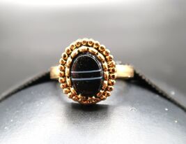Vtg 10KT Gold Fill Ring w/ Oval Black Onyx White Stripe Cabachon Adjustable - $24.99