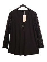 BloomChic Shirt Womens Size 18 20 Black Ribbed Knit Zipper V Neck Lace S... - $15.84