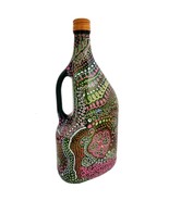 Hand-painted  Wine Jug Green Olive oil empty Bottle, Multicolored Dot Art, - $45.01 CAD