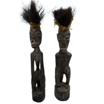 x2 Hand Carved African Fetish Statue Tribal Warriors Mid Century 16 Inch Tall - £116.76 GBP