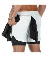 Men Running Shorts 2 In 1 Double-deck Sport Gym Fitness Jogging Pants, W... - £10.26 GBP