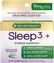 Nature&#39;s Bounty Stress Support Melatonin, Sleep3 Maximum Strength 100% Drug Free - £17.57 GBP