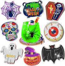 Halloween Diamond Painting Coasters, 8Pcs Halloween Diamond Art Kits for... - $17.38