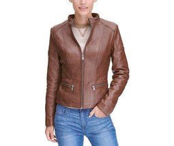 Leather Jacket Women Size Biker Women Coat Womens Motorcycle Ladies Moto Tan 3 - £98.32 GBP