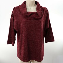 Ember Womens Laced Shoulder Knit Top Shirt L Large Cowl Neck Burgundy So... - £21.33 GBP