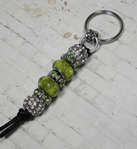 Murano Rhinestone Metal Beaded Handmade Split Ring Keychain Green Silver... - $19.79