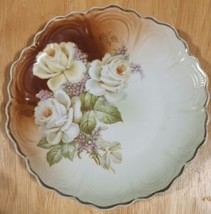 VINTAGE ANTIQUE PORCELAIN HANDPAINTED 9” CABINET PLATE SCALLOPED PINK RO... - $24.65