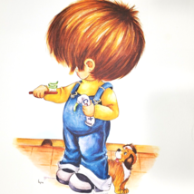 1970s Little Boy Wall Art Print Child Brush Teeth Puppy Dog 11 x 14 Lith... - £5.34 GBP