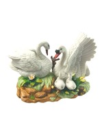 JJ Large Swan Family Ceramic Figurine Mom Dad 2 Babies Vtg 6.25&quot; tall 9&quot;... - £30.74 GBP