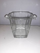 Clear Square Glass Ice Bucket Bowl with Handles Vase Made in France - $25.00