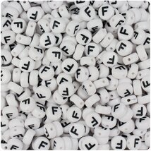 BeadTin White Opaque 7mm Coin Plastic Alphabet Beads - Black Letter F (1... - $2.09