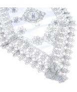 Table Runner 72 Inches Long White Silver Floral Flower Embroidered Pattern - $24.74