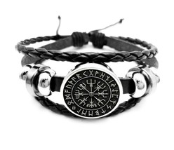 Vegvisir Bracelet Rune Compass Cuff Hematite Protection Beads Sons Ragnar Viking - £4.01 GBP