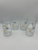 Country Goose Geese Duck Blue Ribbon Bow 6” Tall Drinking Glass Set of 4... - £16.09 GBP