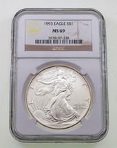 1993 S$1 Silver American Eagle Graded by NGC as MS-69 - £58.32 GBP