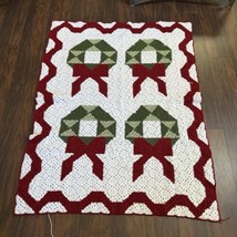 Red Heart Christmas Wreath Throw Blanket Crochet White Red Green 50x67” - $79.20