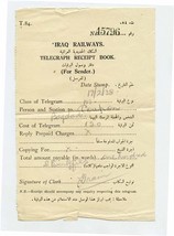 Iraq Railways 1938 Telegraph Receipt Book Document  - $27.72