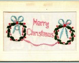 Embroidered Merry Christmas Wreaths Bows UNP Swiss Embroidery DB Postcar... - $10.84