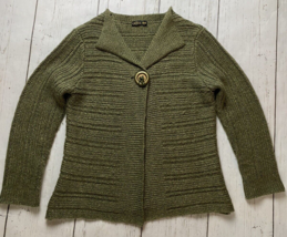 Gizel Women&#39;s green one button Sweater Cardigan wool blend L XL  - $49.98